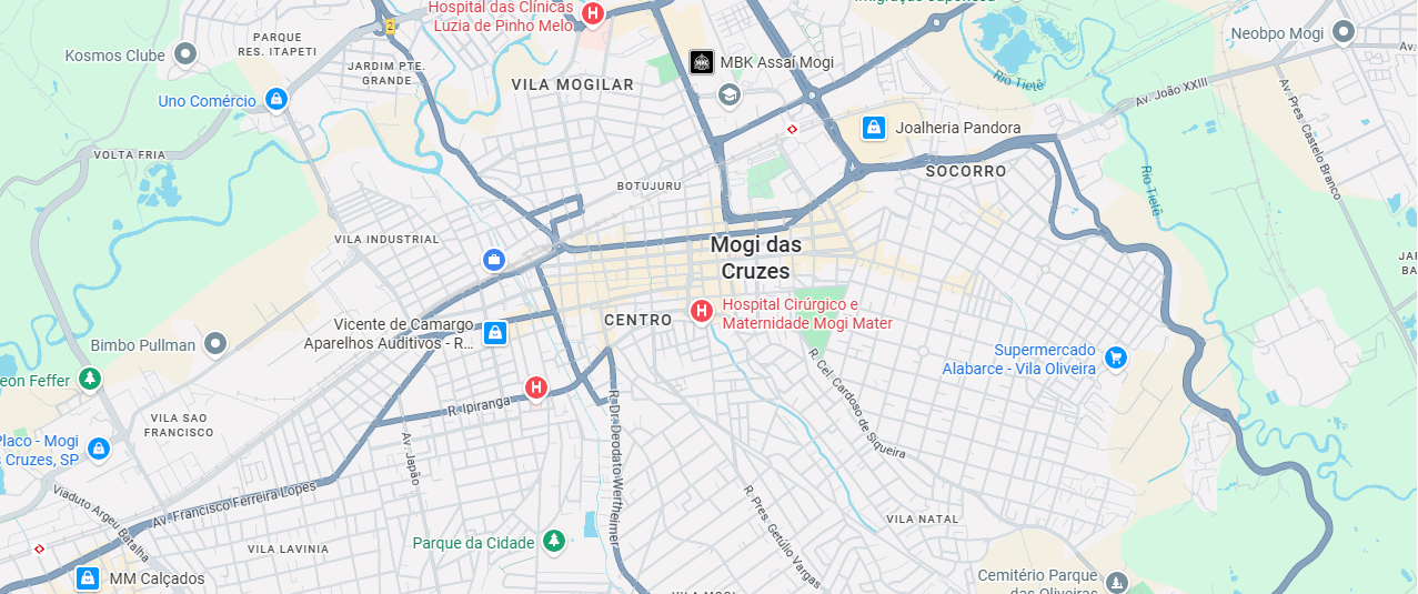 Mapa com localização de lojas
